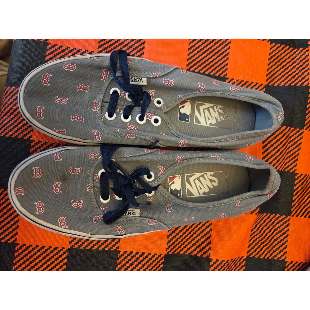 Vans Authentic MLB Boston Red Sox Grey Canvas Sneakers Mens 5.5 Womens 7.0